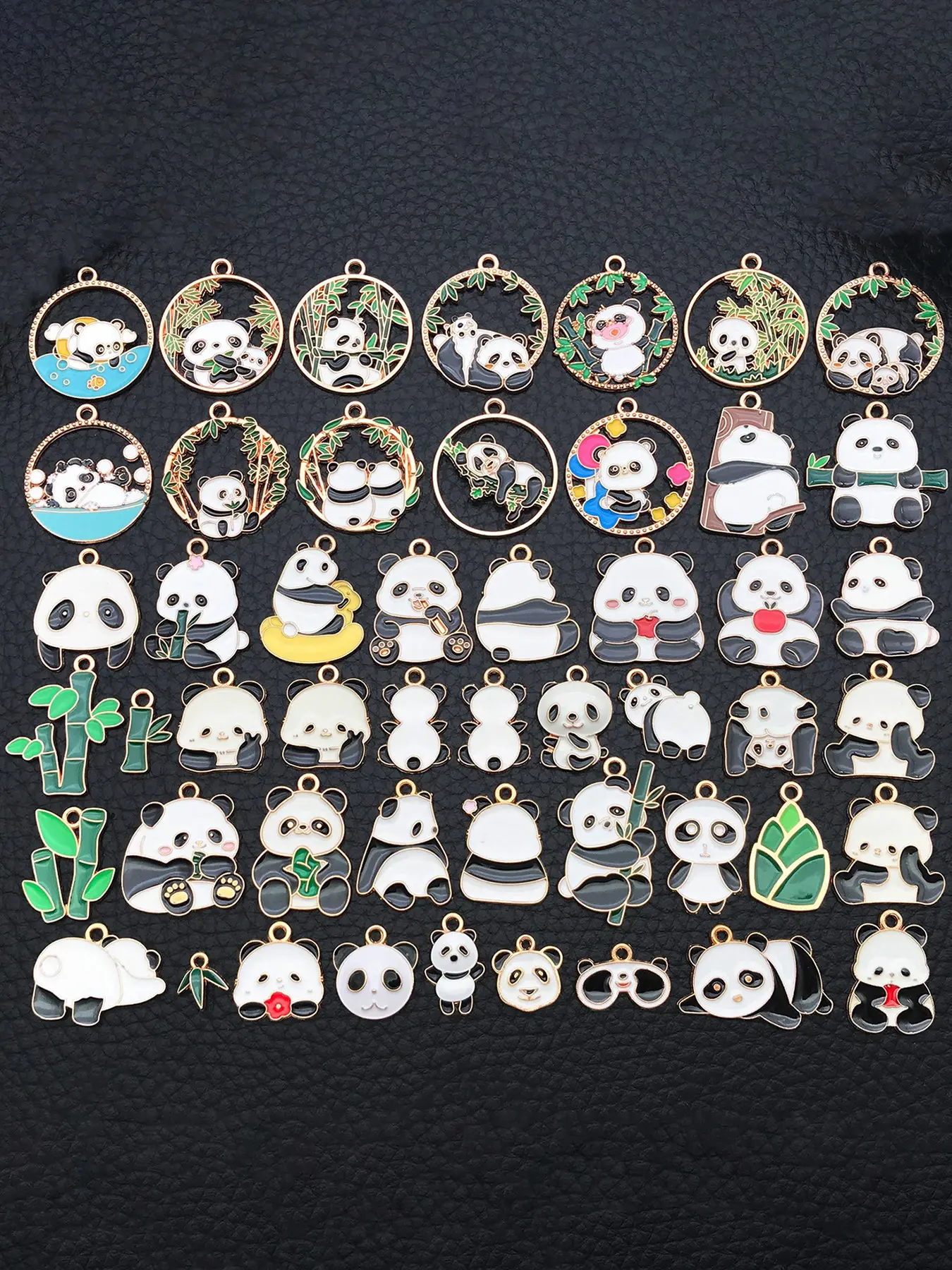 50pcs Mix Enamel Panda Bamboo Charms Kawaii Animal Metal Charms Lovely Charms Cute Panda Bamboo Charms Pendants for DIY Crafts Bracelets Necklaces Earrings Keychain Jewelry Making Accessories