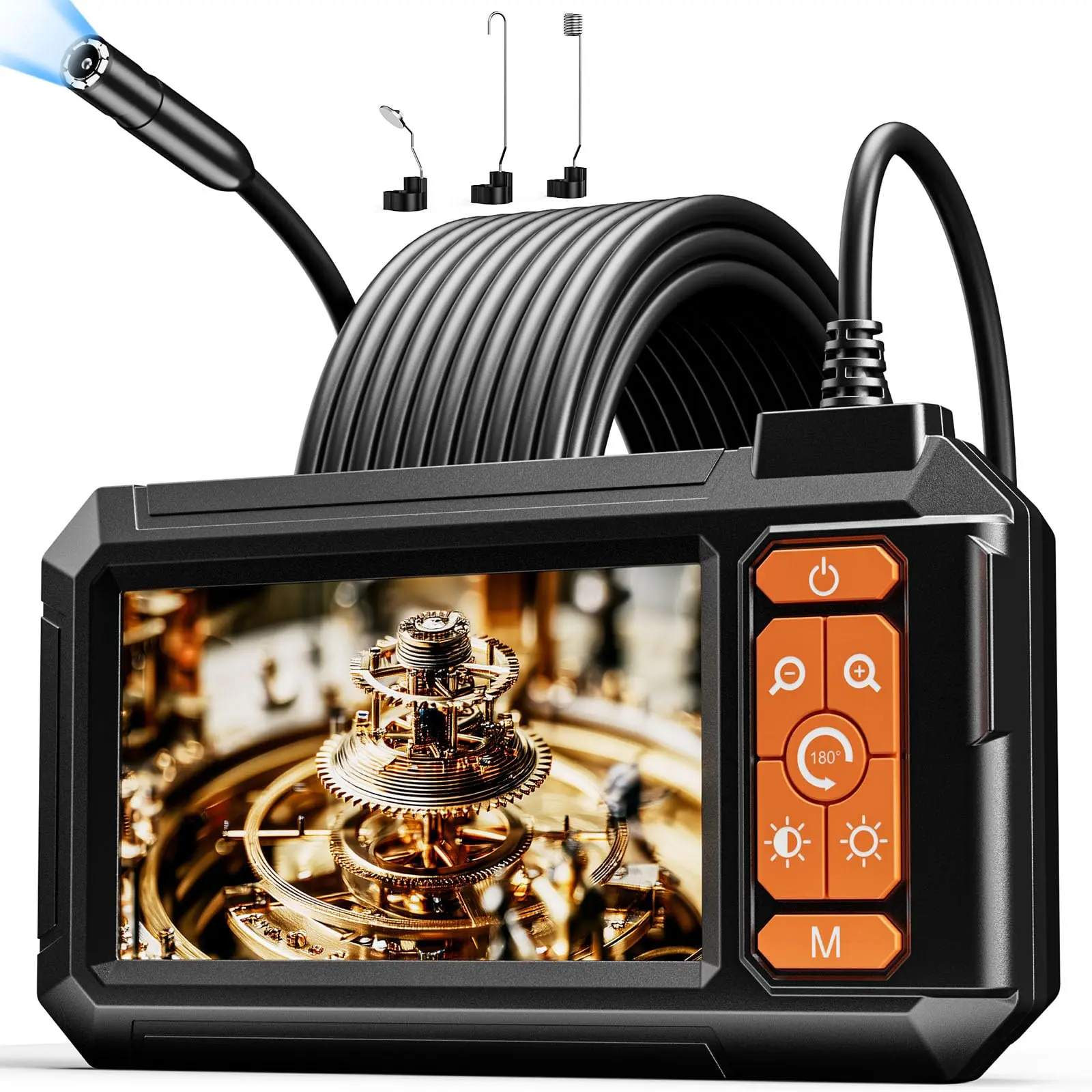 Endoscope Camera with Light, 1080P HD Borescope with 8 Adjustable Lights, 4.3" Semi-Rigid Snake Camera for Sewer, Ip67 Waterproof Cool Gadgets for Men, Diagnostic Tool