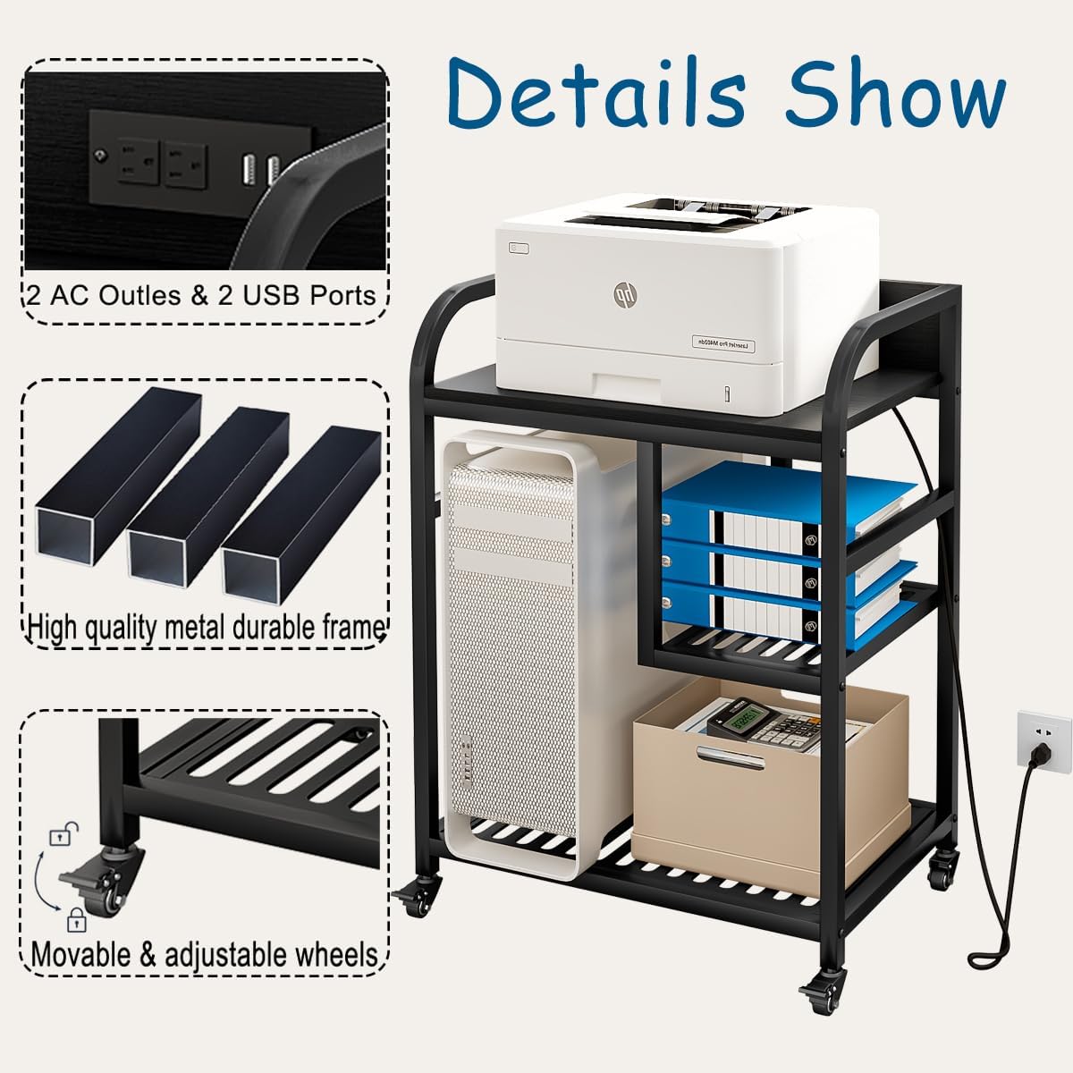 Printer Stand with Cable Management and Storage Drawer, Printer Table with Locking Wheels, Printer Cart for Under Desk, Home, Office, for Desktop CPU Shredder Deals For You Days Printer Stand with Cable Management and Storage Drawer, Printer Table with Locking Wheels, Printer Cart for Under Desk, Home, Office, for Desktop CPU Shredder Deals For You Days
