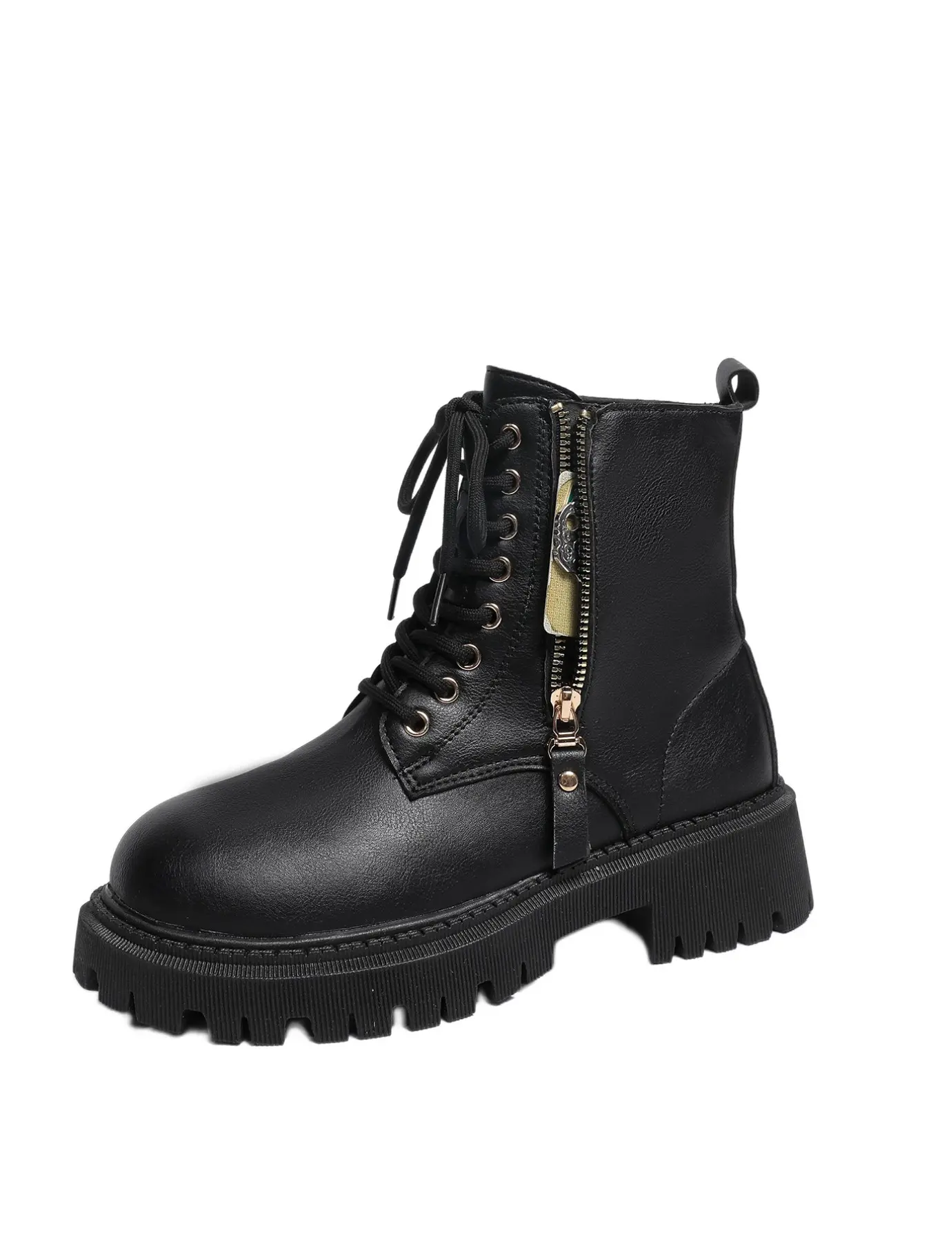 Women's Chunky Platform Combat Boots, Lace-Up Round Toe Ankle Boots with Side Zipper Storage Pocket, Chunky Lug Sole and Black Thick Sole, Edgy Casual Shoes for Women, Fall Winter Everyday Wear, Durable Boots
