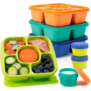 Original Lunchable Snack Containers for Adults - 5 Compartments Bento Snack Boxes with 4 Leakproof Small Containers, Wheat Straw, BPA-Free, Set of 4