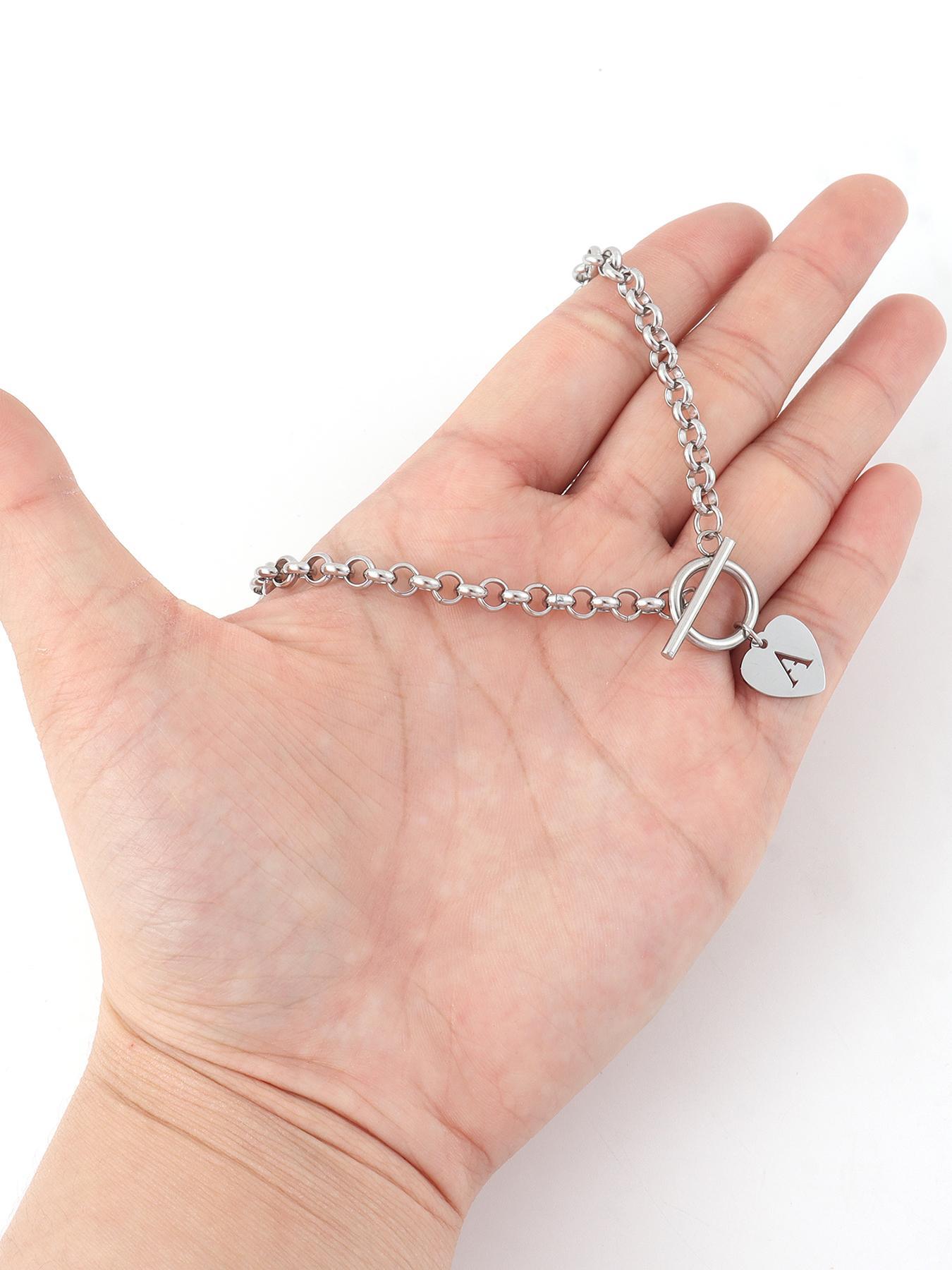 Heart Hollow Out Initial Necklace, Initial Letter Necklace, Stainless Steel Chain Necklace for Women, Elegant Fashion Jewelry for Party, Daily Decor, Trendy All-match & Exquisite Jewelry for Birthday Gift