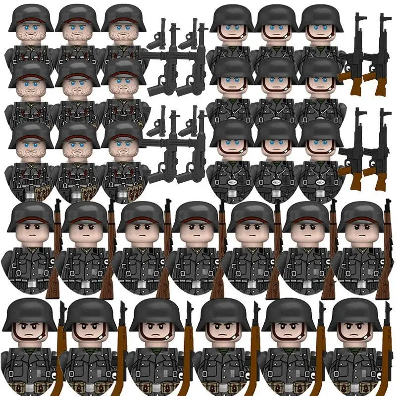10pcs WWII Army Soldiers & Mini Military Weapons Small Particle Building Blocks Set, Miniature Brick Building Kit Friction Vehicles, Boy Toys, Children's Birthday Gifts