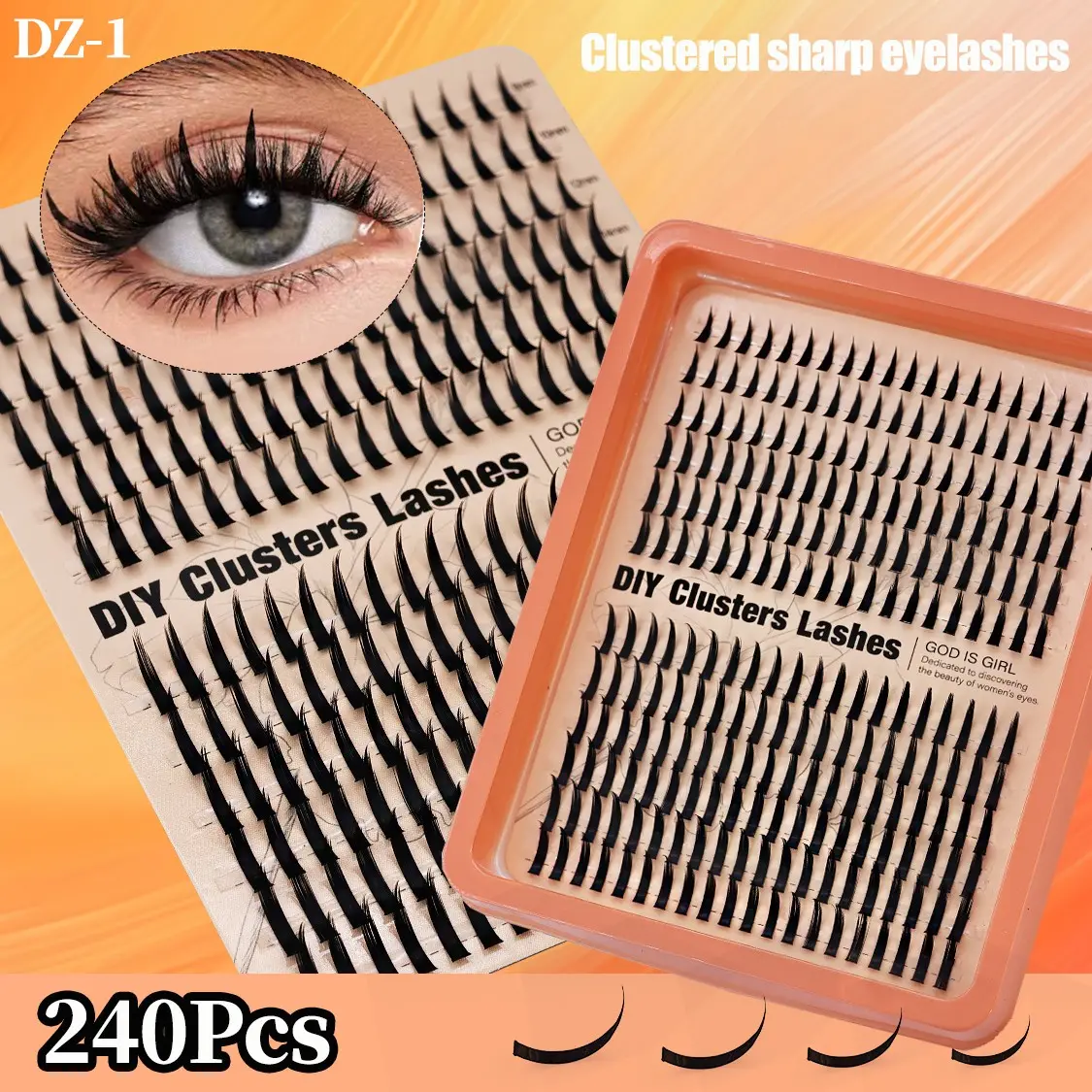 240 Pcs Sharp Tip False Eyelashes, Hot Melt Fluffy Single Cluster DIY Segmented Fairy Mixed Height 10-16mm, Lash Extensions Helper