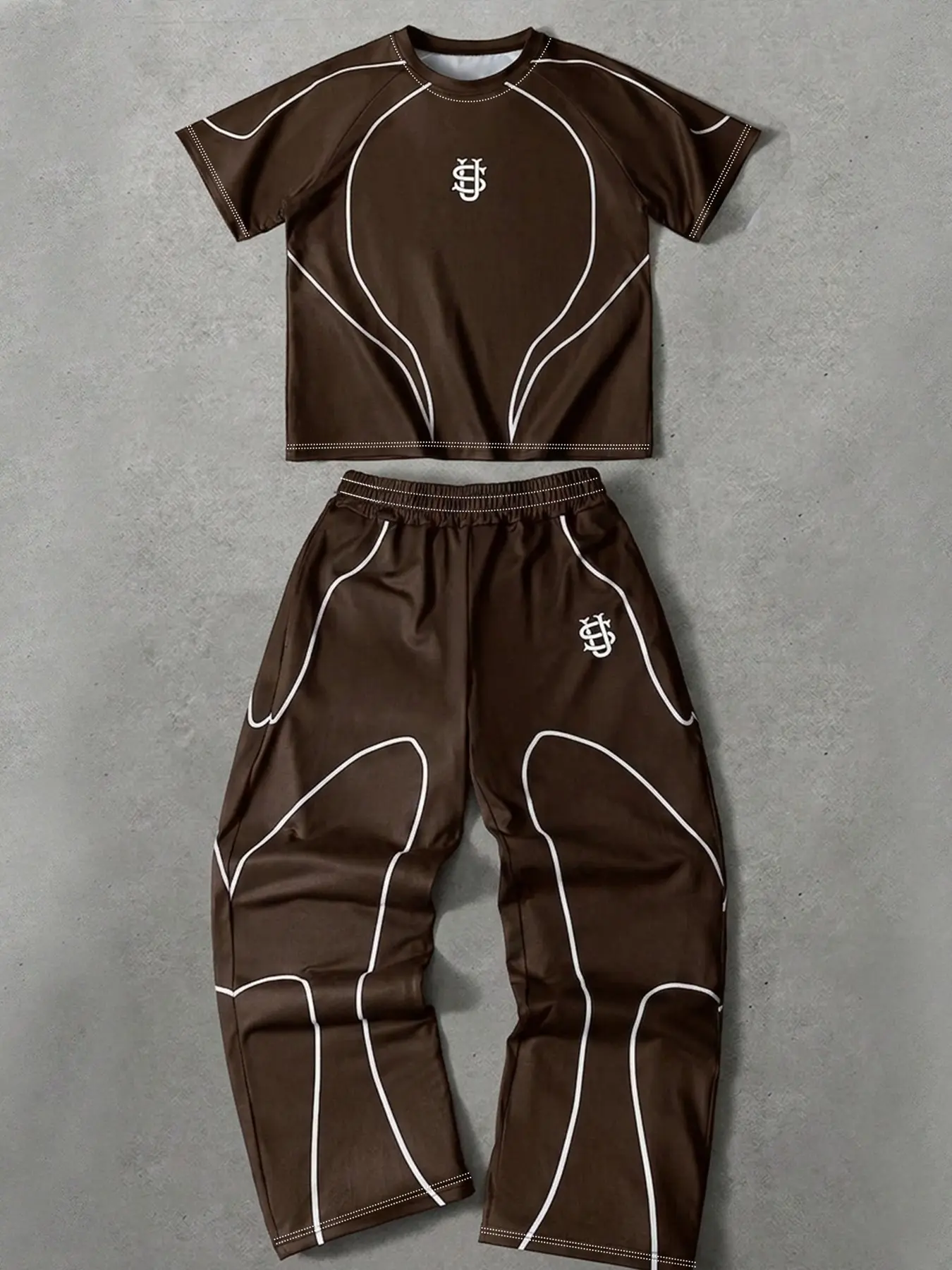Y2K Racing Style Two-Piece Minimalist Tracksuit, Casual Workout Tracksuit, Black Contrast Stripe Cropped T-Shirt & Wide-Leg Sweatpants, Unisex Streetwear for Gym and Everyday, Trendy Sporty Casual, Minimal Logo, Soft and Breathable Fabric