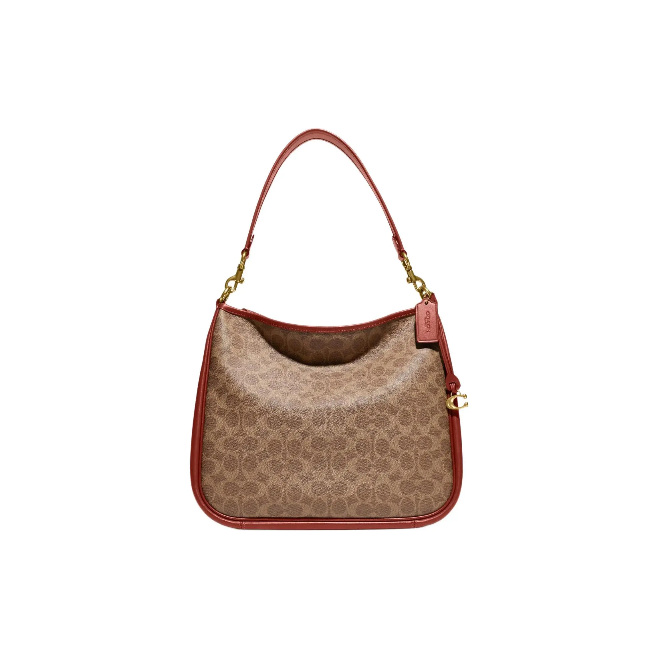 COACH Cary 33 Classic Monogram Zip Top Handle Crossbody Bag for Women, Rust Red with Metallic C Logo