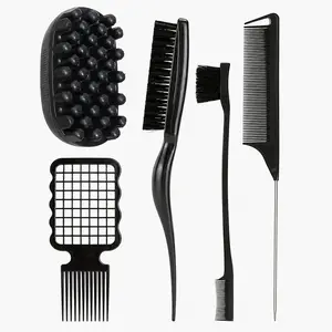 5Pcs Textured Hair Styling Tools Set, Twist Curl Comb, Scalp Massage Brush, Edge Brush, Hair Pick Comb, Lift Comb & Rat Tail Comb for Curly, Coily, Wavy & Thick Hair, Detangling, Sectioning, Edge Control, Curl Twisting & Daily Styling