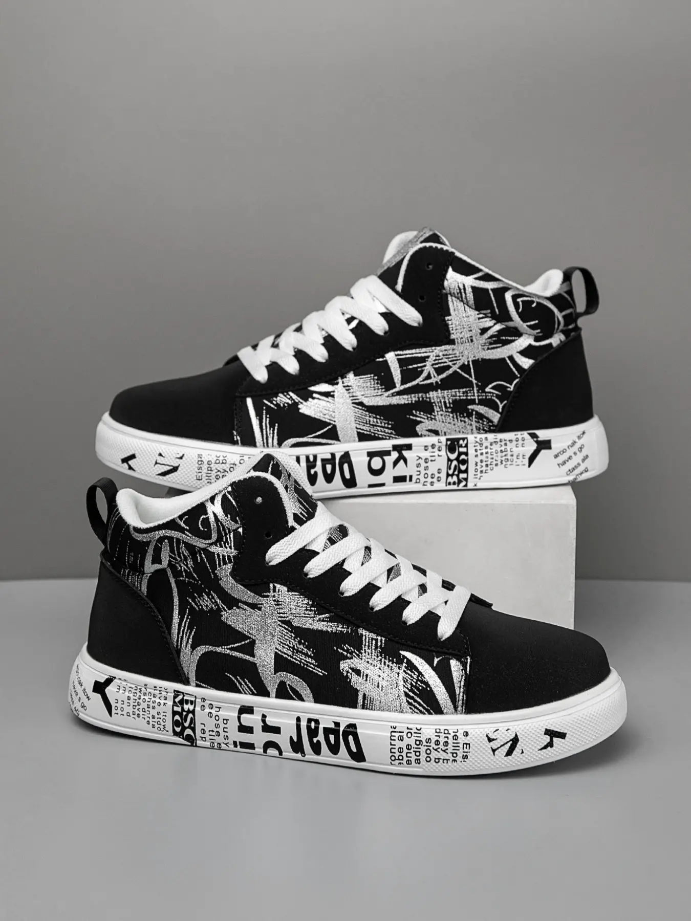 Men's Classic Fashion High Top Sneakers, Breathable PU Material, Pop Art Print, All Seasons, Casual Campus Shoes, Versatile Daily Wear