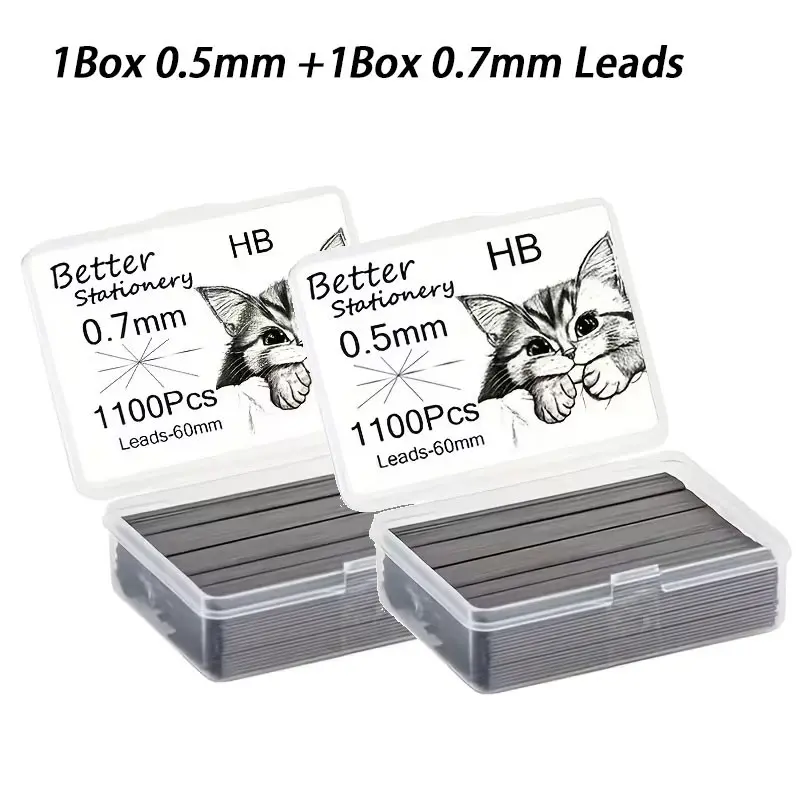 2 Boxes 1100 Pcs 60mm Hb Mechanical Pencil Leads, 0.5/0.7mm Options, Durable & Erasable, Ideal for Students, Office, Drawing, Classroom Supplies