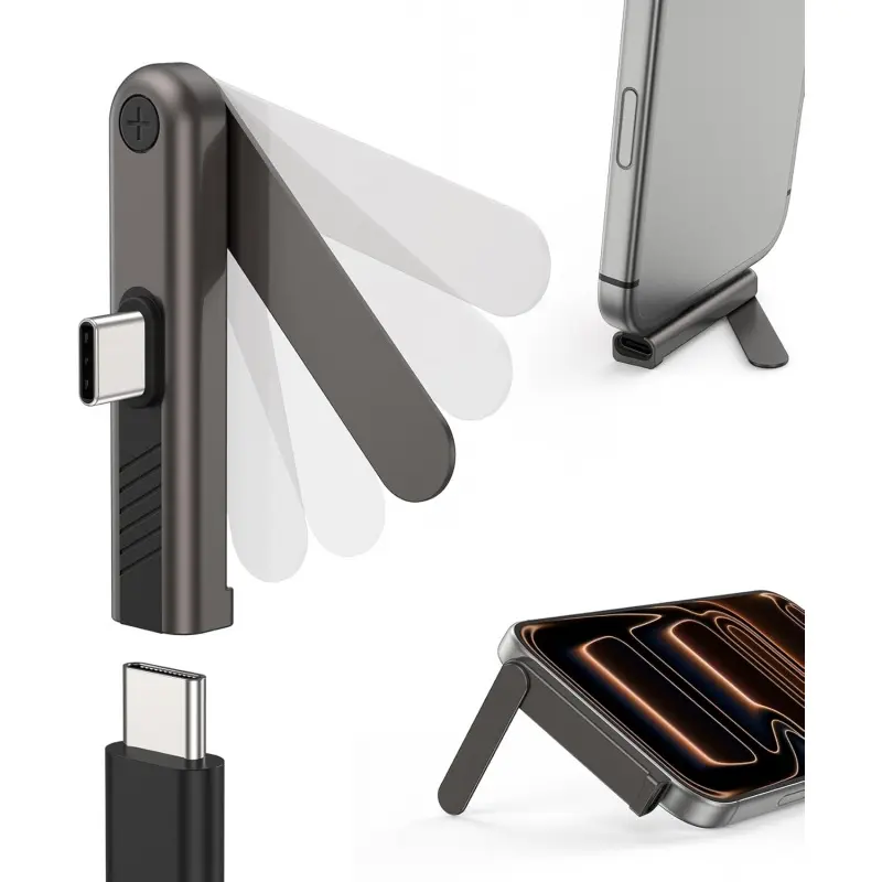 Adapter USB-C Male to Lightning Female, Fast Charging | Foldable Phone Holder, 480 Mbps Data Transfer, 90-Degree Angle, Premium Aluminum Alloy,for Smartphone/ Tablet