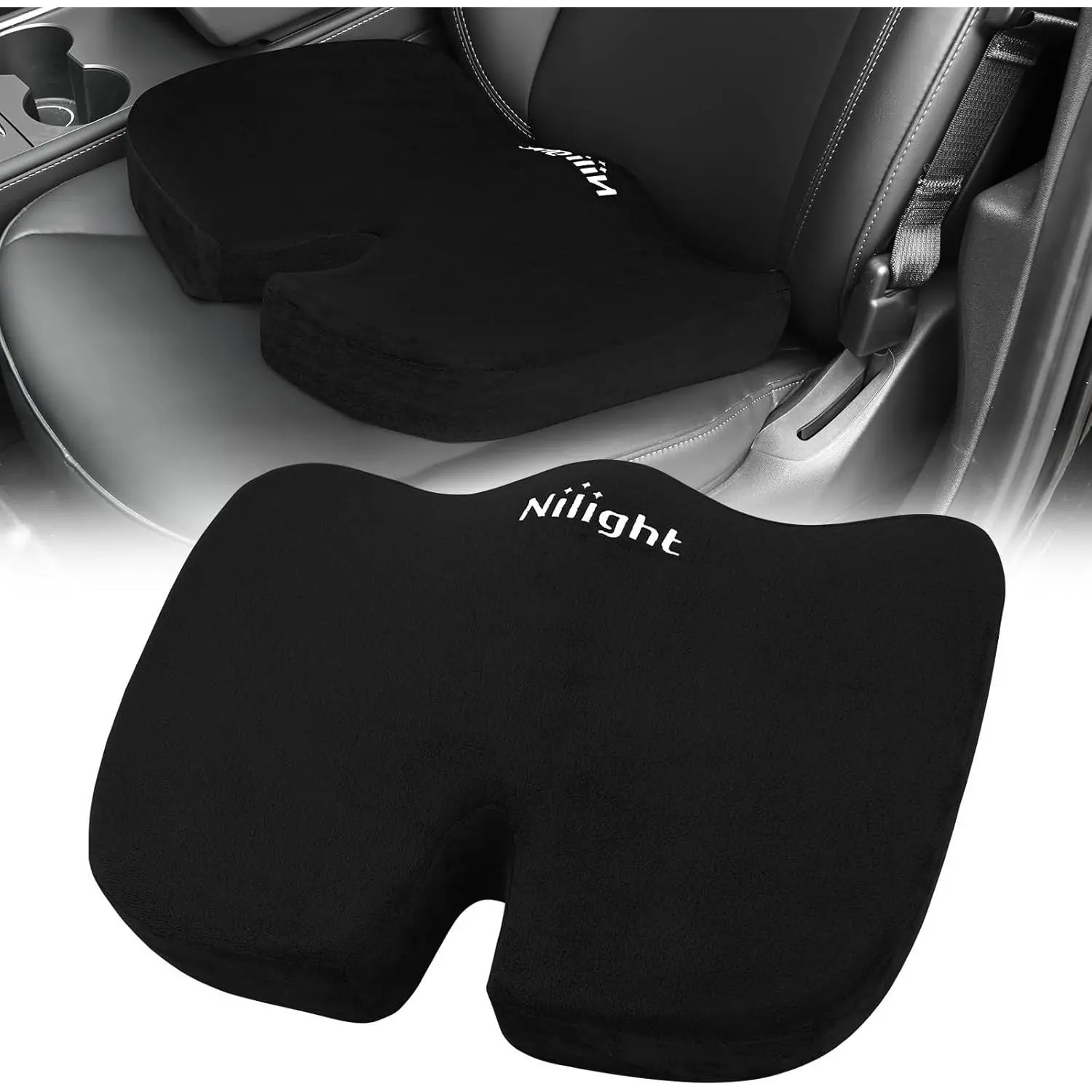Nilight Car Seat Cushion with Velvet Cover & Gel Memory Foam, Soft Driving Accessory for Pain Relief, Sciatica Aid & Tailbone Support, Improved Drive Vision