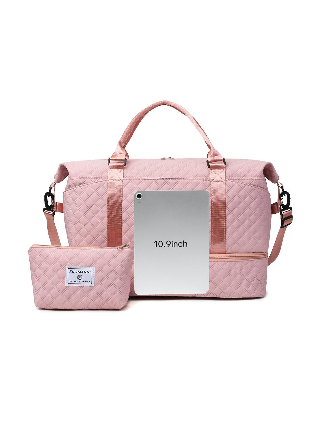 Large Capacity Travel Bag Set, Letter Pattern Zipper Travel Bag with Shoe Compartment, Casual Sports Fitness Bag for Women & Men, Weekender Travel Set