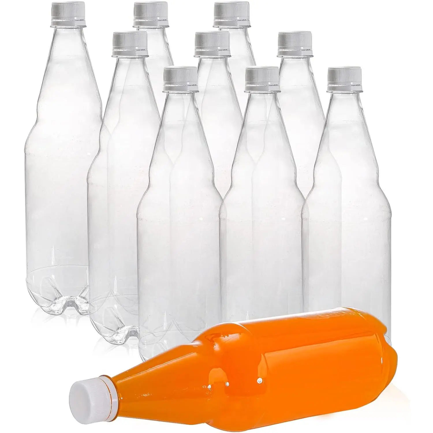 10 Pcs 33 oz Plastic Soda Bottles with Caps, 1L Disposable Long Neck Wine Bottles with Lid, Reusable Empty Plastic Bottle for Beverage, Liquor, Beer, Milk, Juices, Smoothies