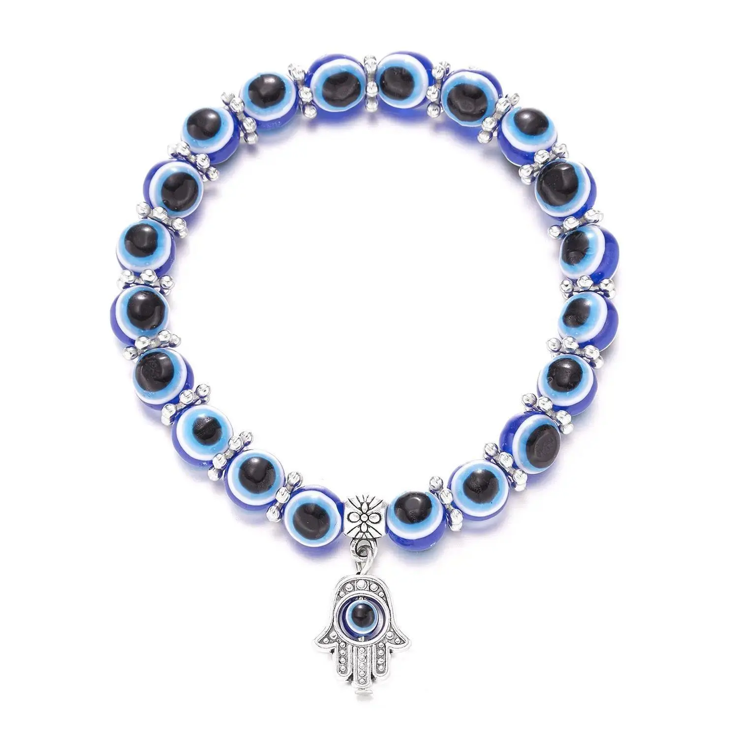 Unisex Handmade Boho Beaded Bracelet - Blue Evil Eye, Palm, Butterfly Charms, Adjustable Fit, Evil Eye Aesthetic Casual Wear Costume Jewelry for Daily Use, Outdoor Activities, Bead, Blue Eye Charm Bracelets & Bangles