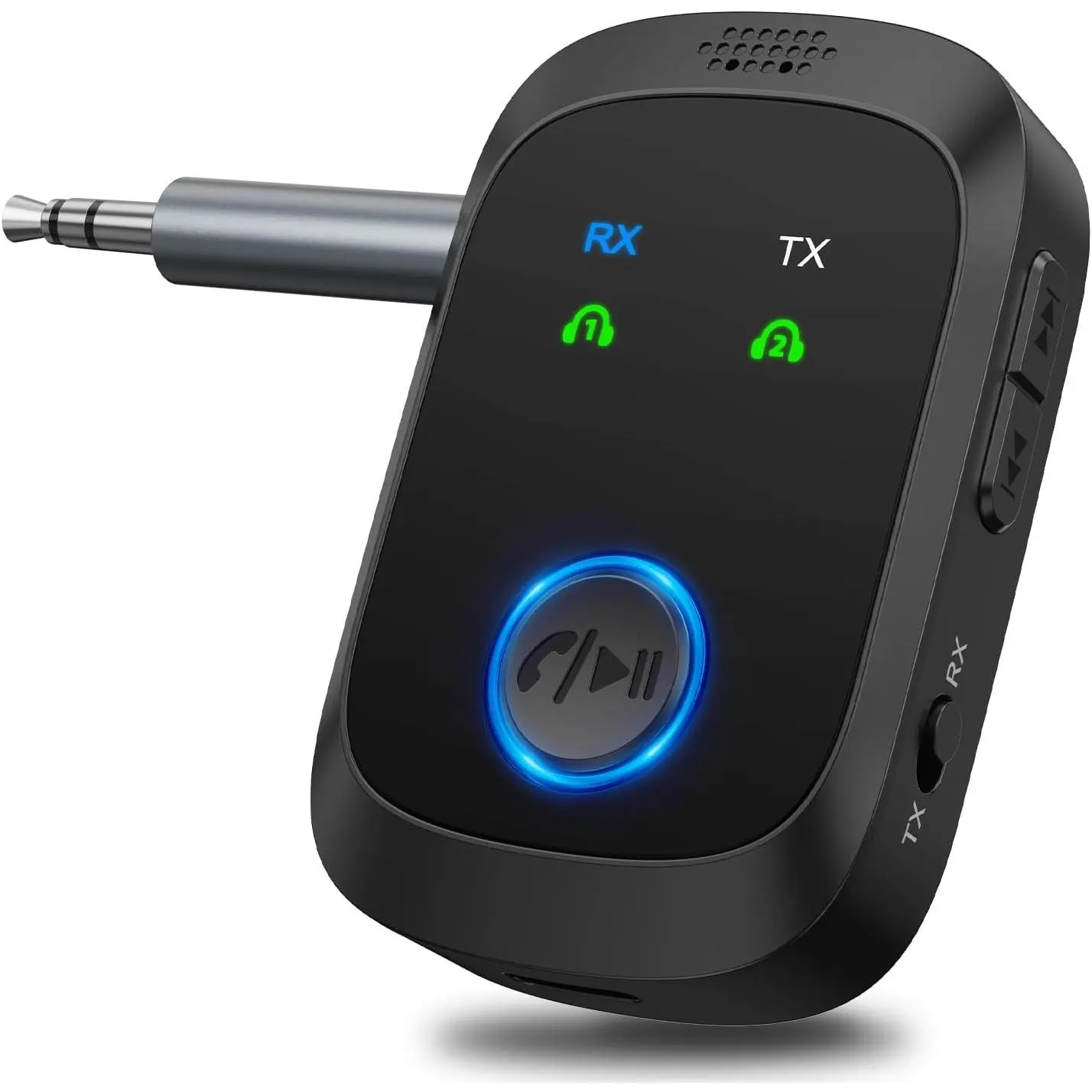 2-in-1 5.4 Audio Transmitter Receiver, 3.5mm AUX Adapter with Hands-Free Call, 2-Headphone Support, 11.5H RX/10H TX Battery Life, Travel Audio Accessory for Airplane, Speakers, TV