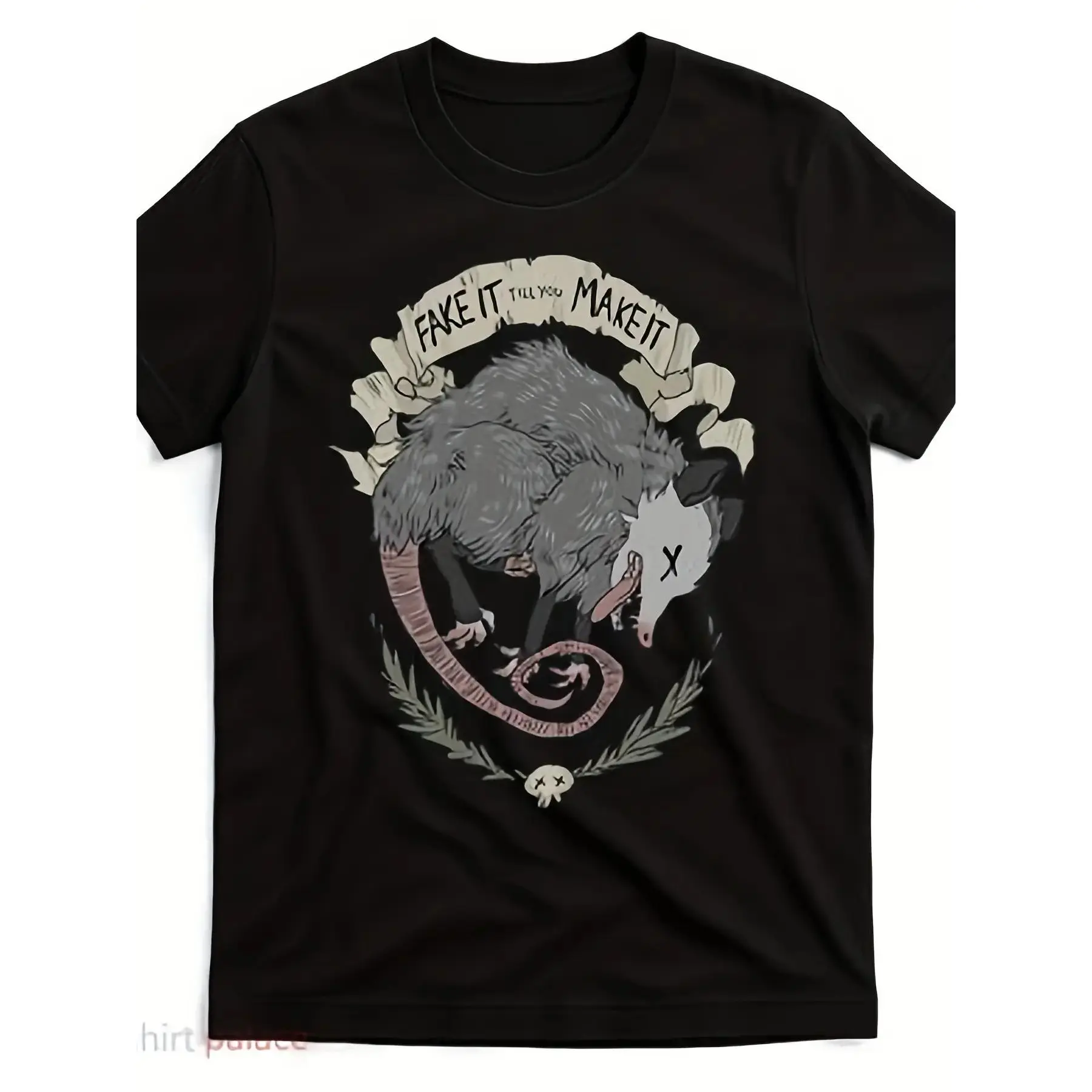Unisex Cotton Round Neck Short Sleeve T-Shirt - Funny Possum Graphic, Backyard Animal Illustration, Street Trending Casual Sports Tops, Ideal for Outdoor Activities, Birthday or Holiday Gift
