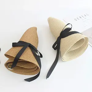 Women's Foldable Straw Sun Hat Beach Hat for Sun Protection Wide Brim Summer Vacation Travel Hat for Ladies
