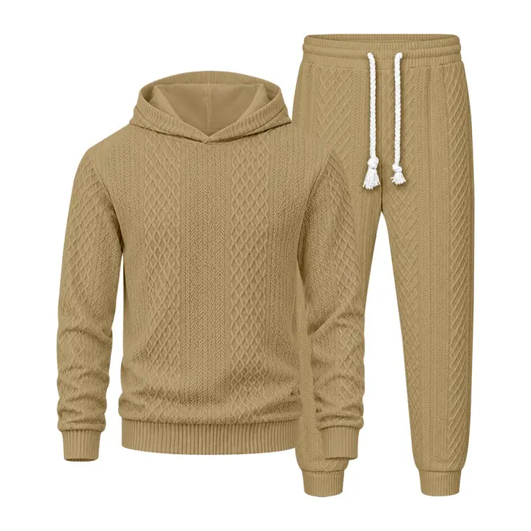 Trending Men’s Jacquard Hoodie & Jogger Pants Set, Casual Pullover Sweatsuit, Streetwear Athletic Two-Piece Outfit