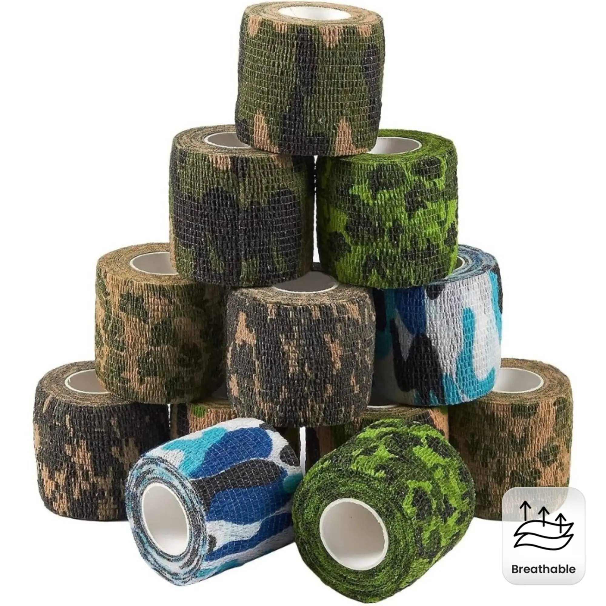 A set of 12 rolls of self-adhesive bandages. 2 inches wide, 5 yards long, breathable elastic bandages, suitable for wrist, sports