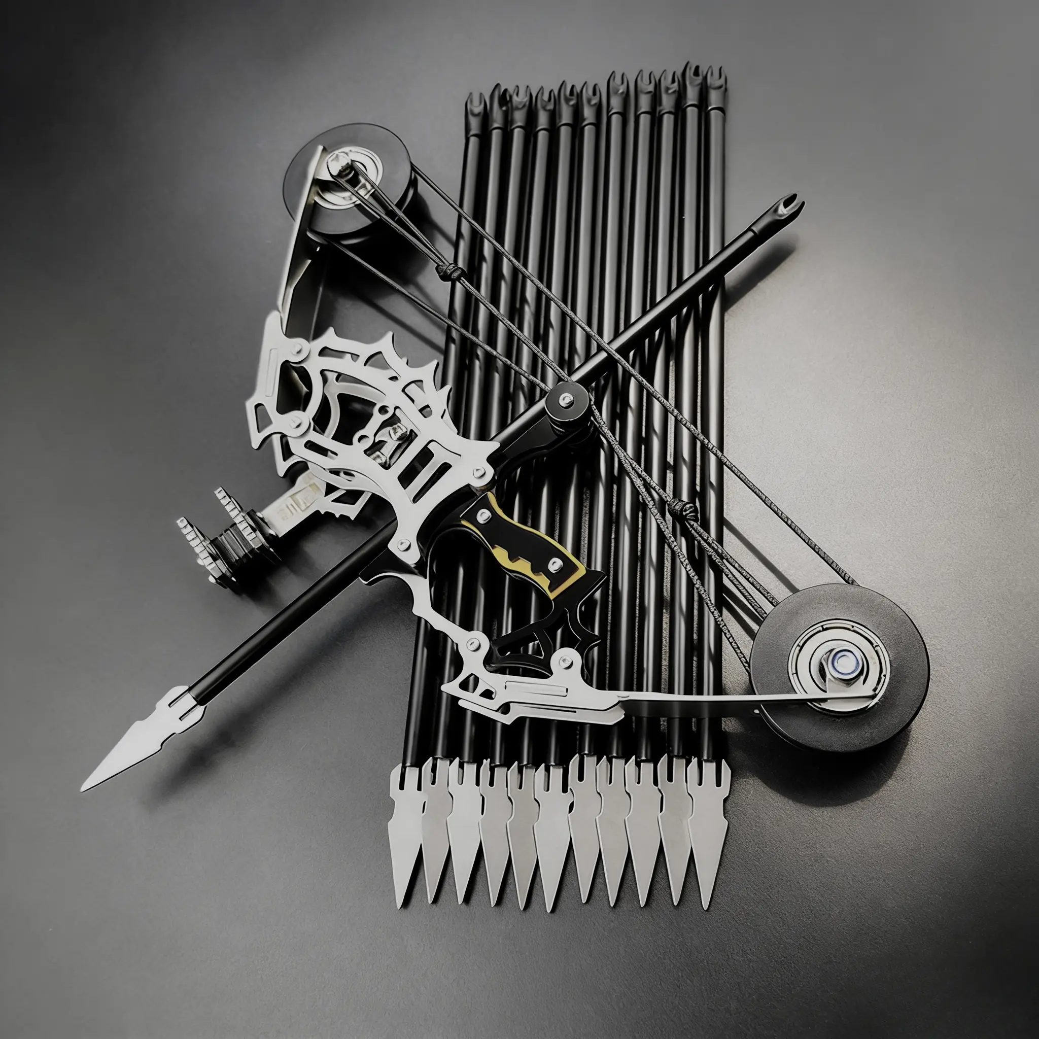 Mini Stainless Steel Compound Bow with 12 Arrows, Palm-Sized Portable Archery Set for Target Practice, Fun Gift for Collectors & Archery Lovers