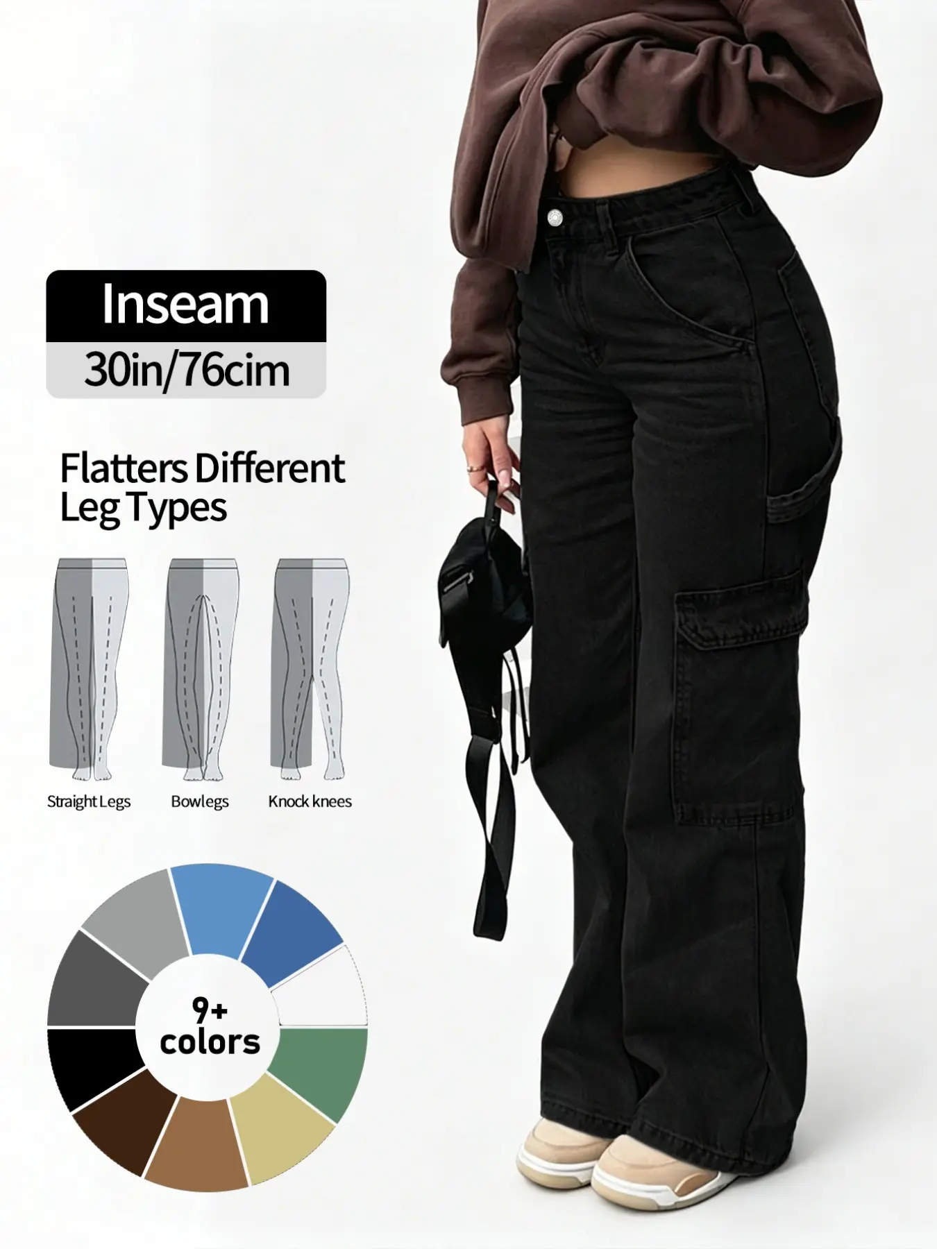 NVFelix Women's High Waist Loose Baggy Cargo Jeans Y2K Streetwear Wide Leg Denim Pants for Fall/Winter, Suitable for Commuting and Everyday Wear