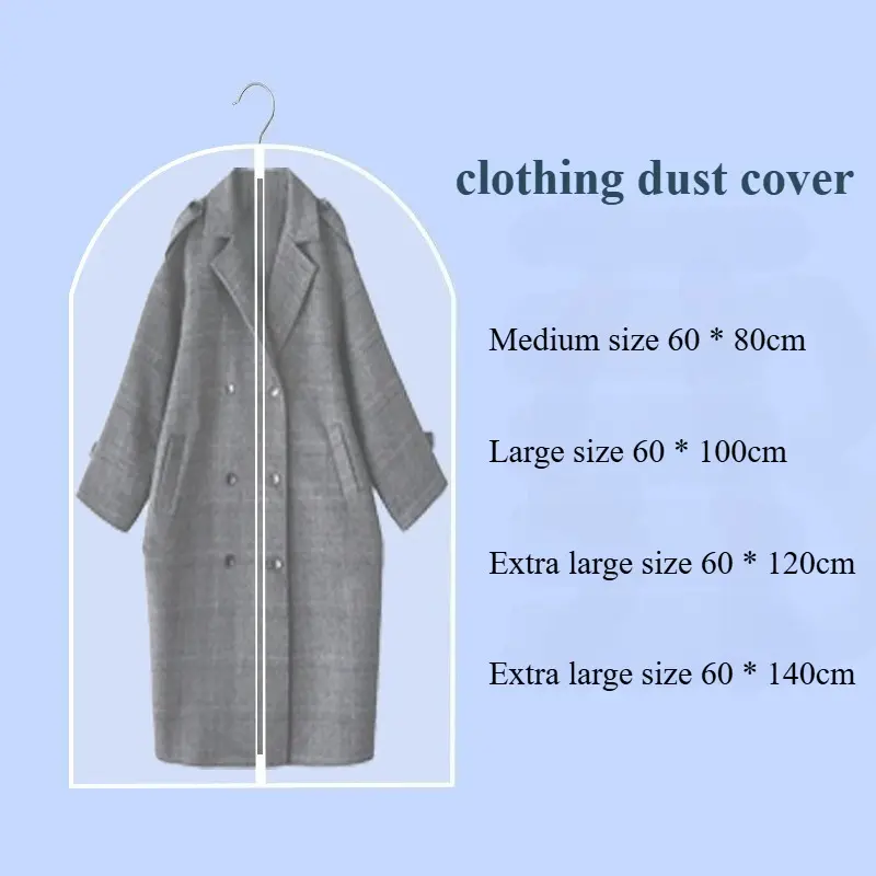 5-pack thick transparent clothing dust bag PEVA coat, suit hanging bag, household clothing dust cover