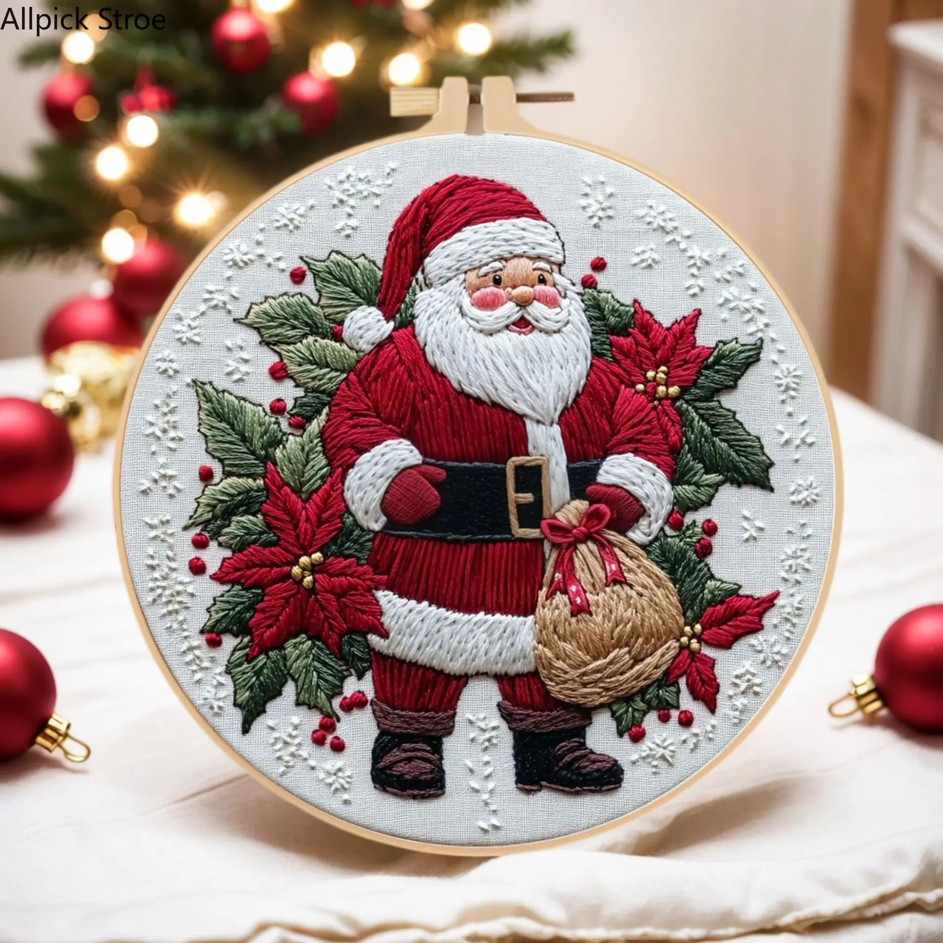 Santa Claus Christmas Embroidery Kit for Beginners – DIY Holiday Craft Set with Pre-Printed Fabric, Floss & Hoop