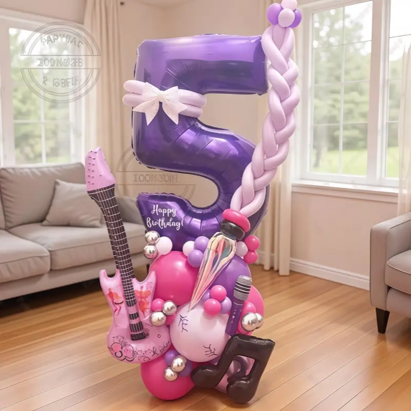 67 Guitar Balloons Numbers 1-9 Birthday Balloon Set, Music Theme Party Decor, Holiday Photo Props, Birthday Gift, Balloon Garland