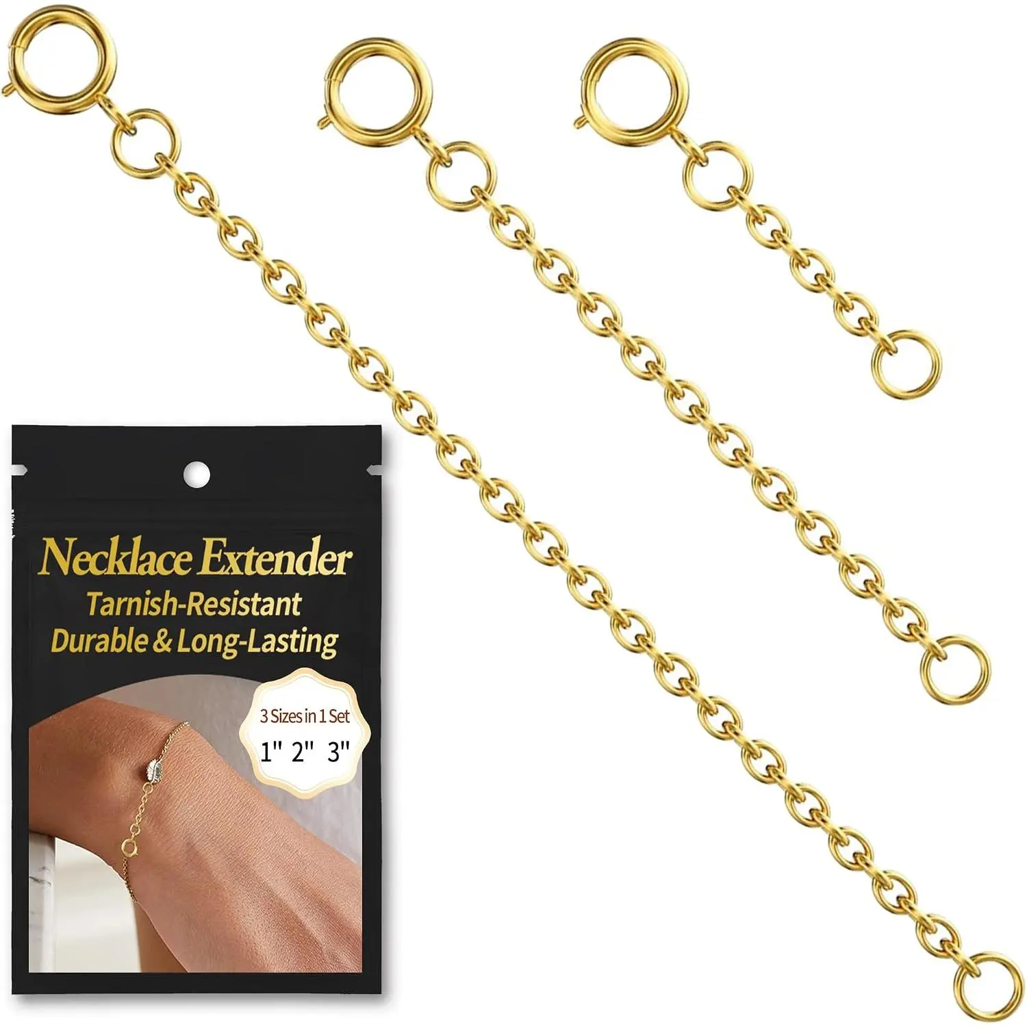 Necklace Extender  - 18k  Plated Chain Extenders for Necklaces, Necklaces Bracelet Anklet Extenders for Women  Making (3 pcs  1 2 3 Inch)
