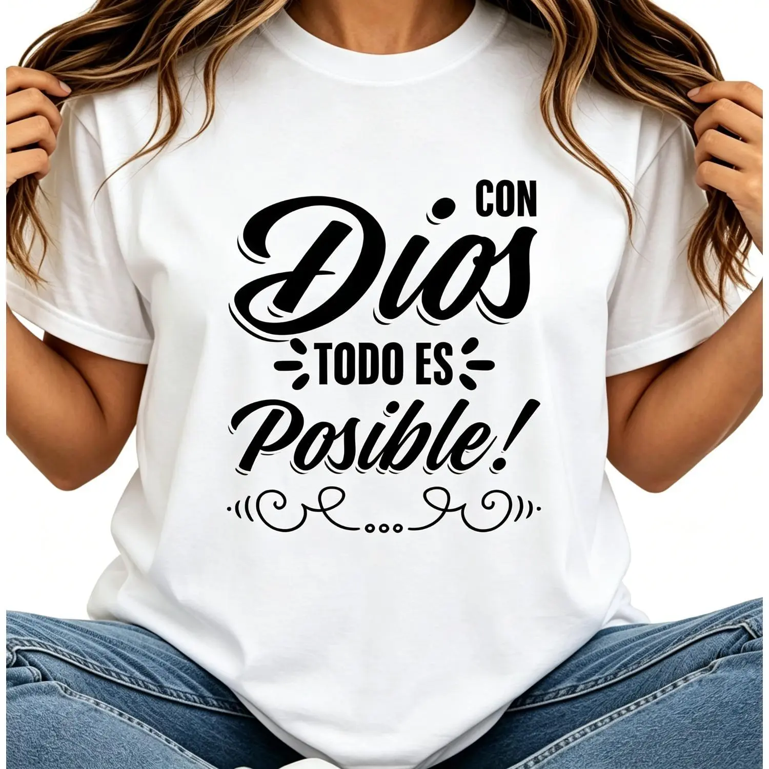 Men's Casual Sports T-Shirt - Con Dios Todo ES Posible Mateo 19:26 Faith Quote, Textured Fabric, Normal Type, Unisex Fit, Tshirt, Top