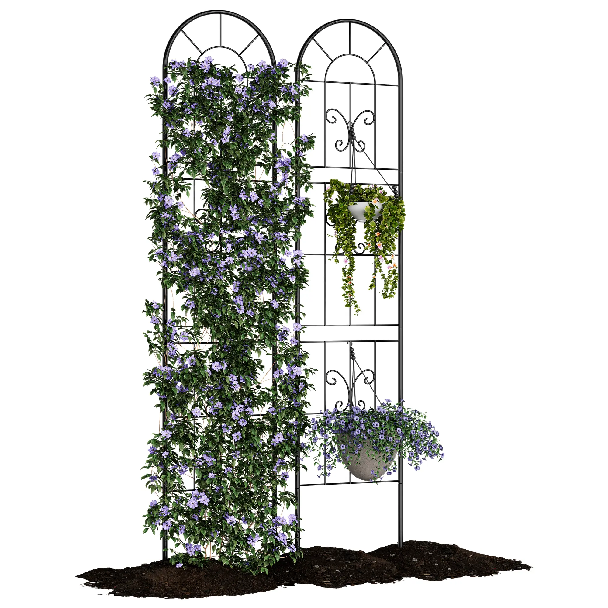 Garvee Elegant Black Decorative Garden Trellis Fence – 55 Inch Tall Metal Panels with Gate, Rustproof, No-Dig Setup, Strong Support for Climbing Plants & Vines – Outdoor Patio, Lawn Fence – 4 Pack