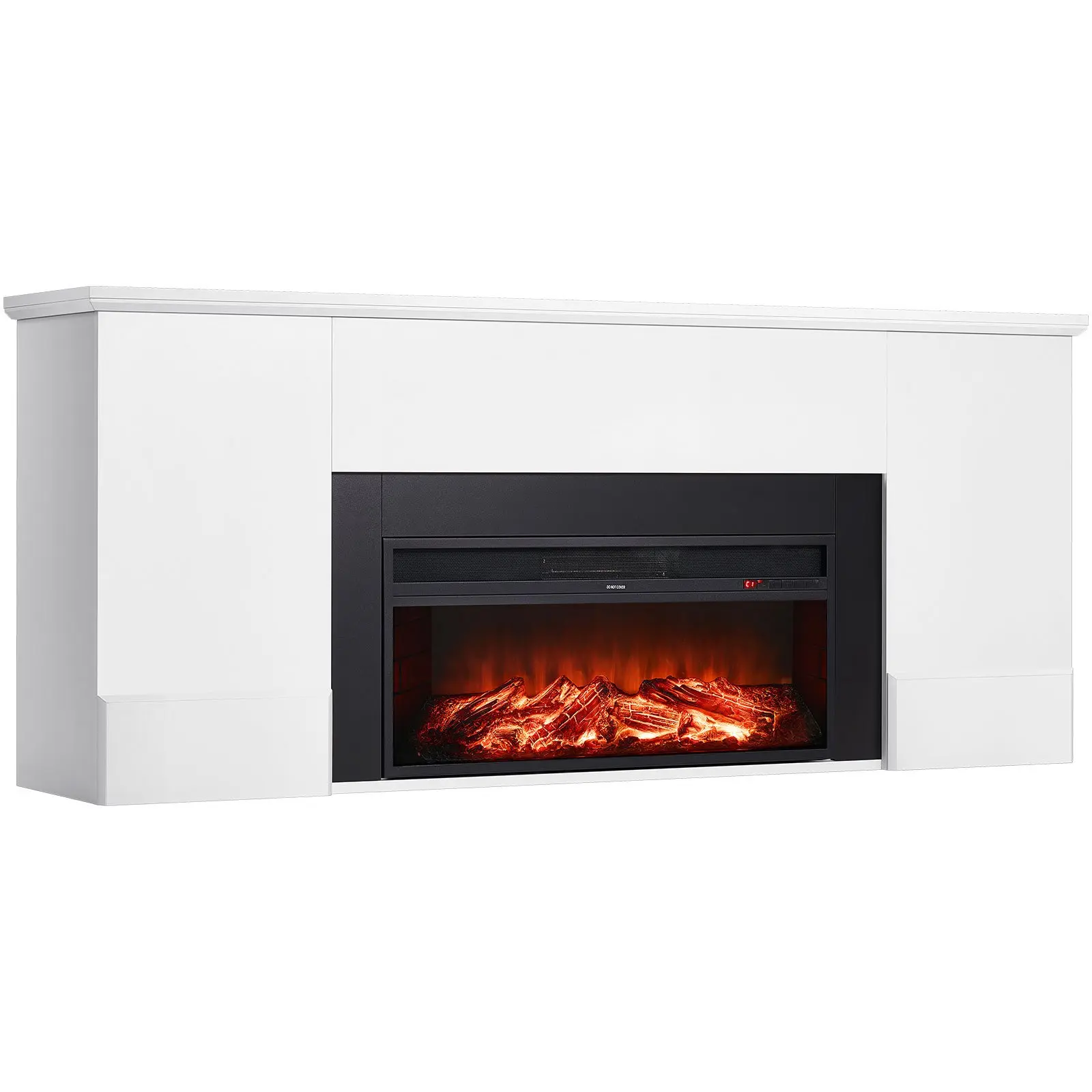 VEVOR 75in Freestanding Electric Fireplace Stove Heater with Mantel, 1500W 5120BTU, Core IF-34, Realistic 3D Flames, Wood Frame IF-34-MJ2, Overheating Protection, Adjustable Flames, Timer, Remote, 74.80x15.75x31.89in, for Living Room, Bedroom, White, Lumi