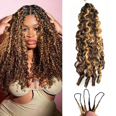 BLING HAIR Female 20inch 100% Raw Human Hair Crochet Extensions - Burmese Curly 4/27#, Feathered Fullness, Highlight Miracle Knots, Curly Weave Extensions, Back to School Fashion Accessory