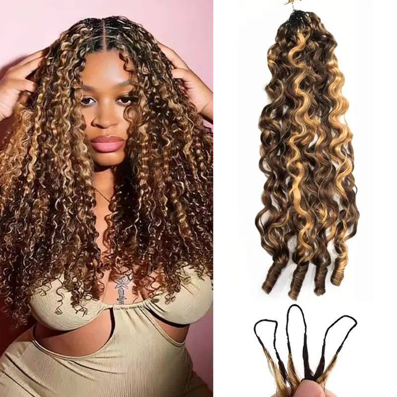 BLING HAIR Female 20inch 100% Raw Human Hair Crochet Extensions - Burmese Curly 4/27#, Feathered Fullness, Highlight Miracle Knots, Curly Weave Extensions, Back to School Fashion Accessory