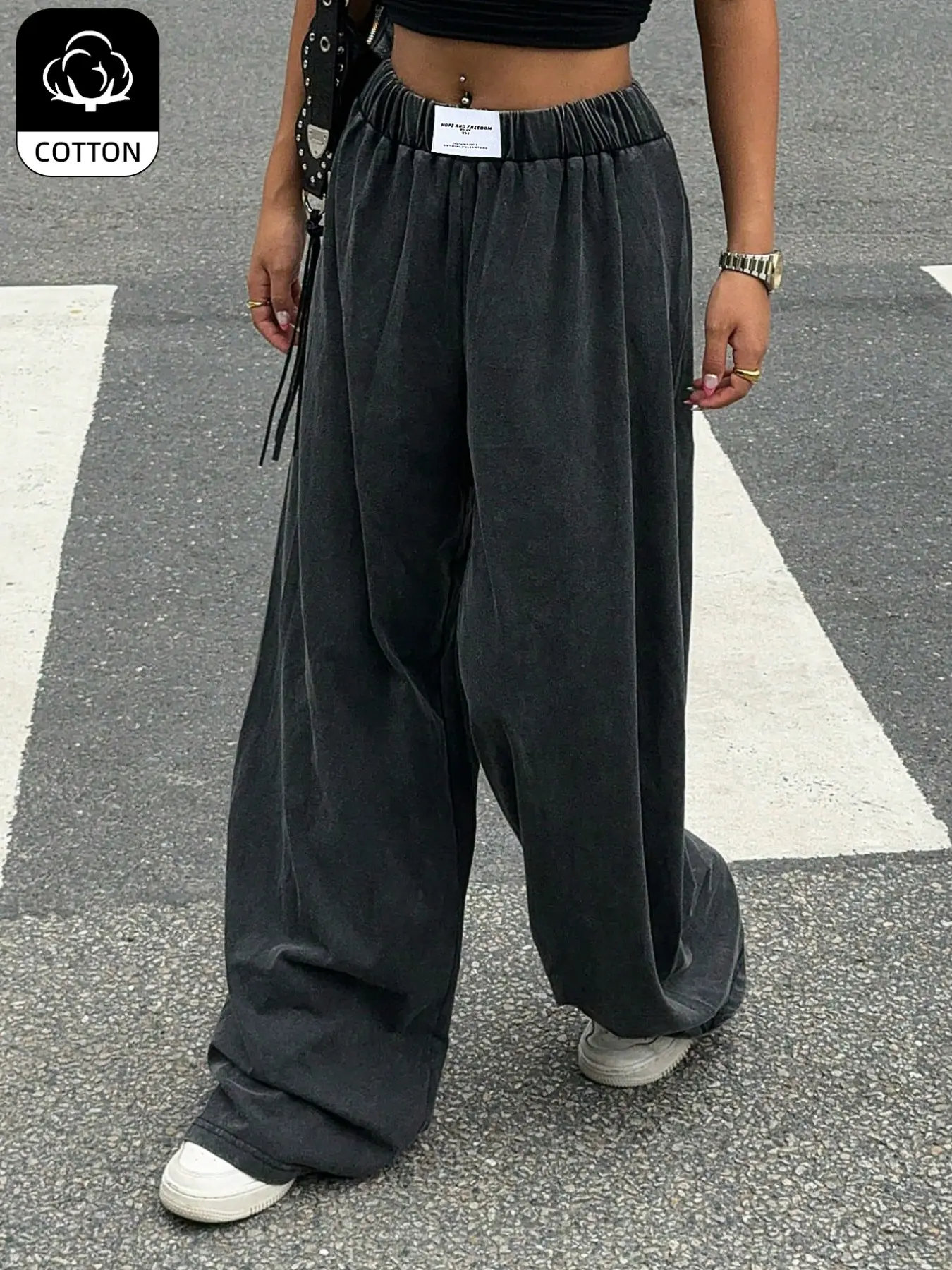 2026 New Vintage Acid Wash Wide-Leg Sweatpants, Women's Loose Casual Streetwear Long Pants, Spring & Fall Fashion
