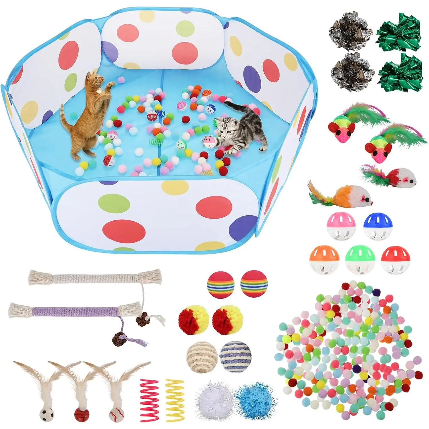 Foxtell Cat Ball Pit Include 229 PCS Interactive Cat Toys for Indoor Bored Self Play Enrichment Toy for Indoor Cats Interactive Fun and Exercise