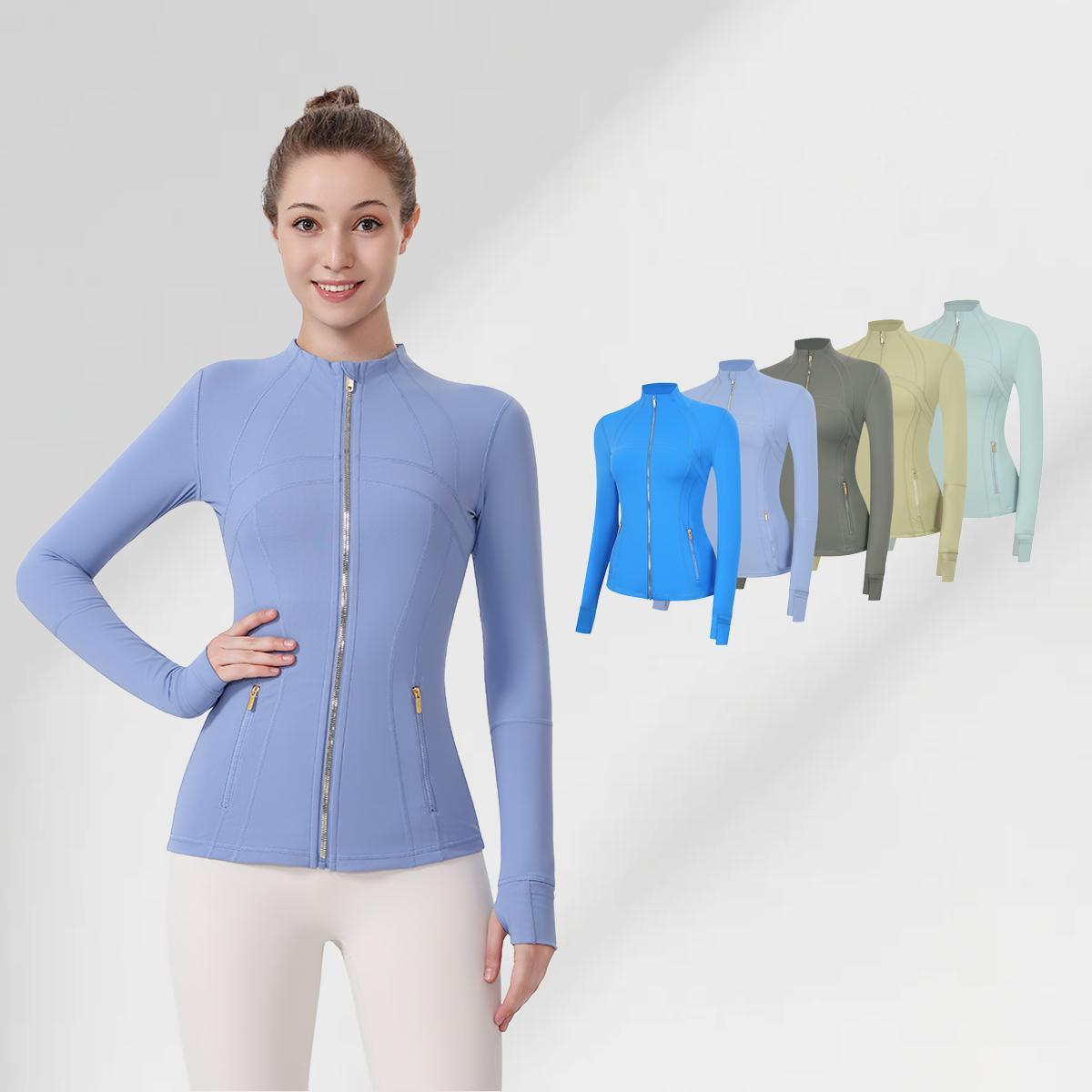 LULU  Same style  Women's Stand-Up Collar Gold Zipper Yoga Top, Spring-Style Fitted Top, Sports Jacket, Fitness Long-Sleeve Sun Protection Jacket