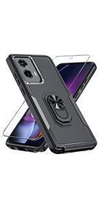 Janmitta Compatible with Motorola Moto G 2025 Case with Screen Protector,Heavy Duty Shockproof Full Body Protective Cover Built in Rotatable Metal Ring Holder Kickstand,Navy Blue