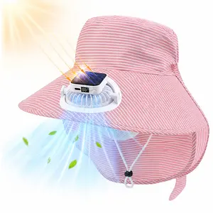 Nylon Solar Powered Hat with Fan - Wide Brim UPF 50+ Cooling Bucket Beach Hat for Head, USB Rechargeable Backup, Neck Flap, Quiet 2-Speed Fan for Golf, Fishing - Summer Essential for Women & Men