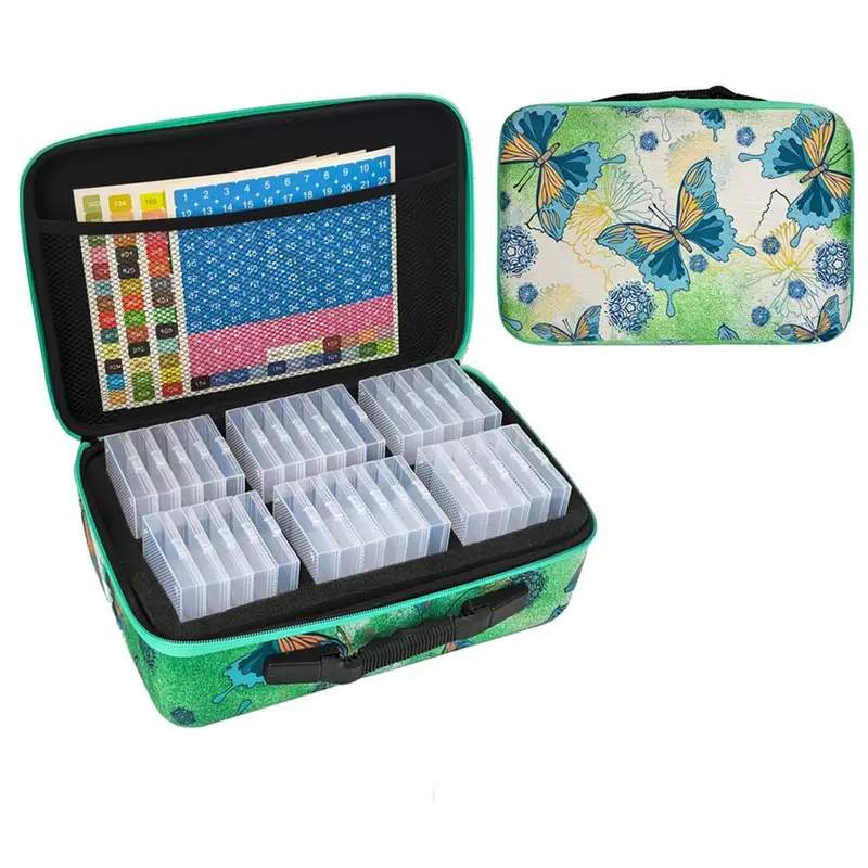 64 Slot Capacity Diamond Painting Storage Box Set with Compact Design, Handle Bag, Stickered Bead Organizer, DIY Diamond Painting Tools Accessories, Diamond Art Accessories