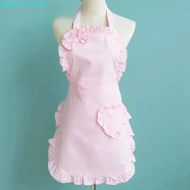 Solid Color Ruffled Kitchen Apron for Women, Comfortable Anti-Fouling Decorative Cooking Wear