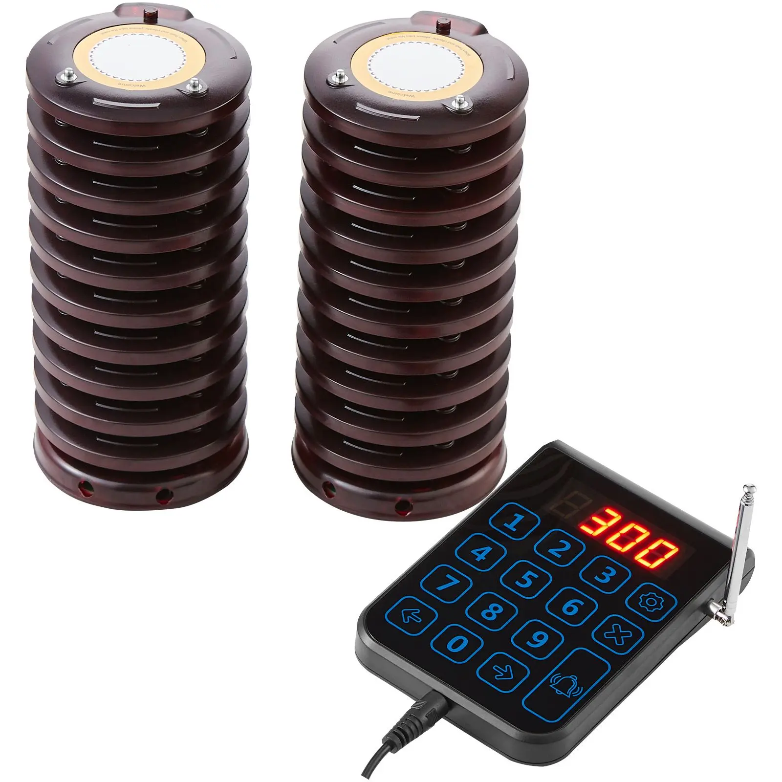 Wireless Restaurant Pager System with 500m Long Range, Vibrating Alert, Flashing LED Display, Wireless Touch Queue Call Function, 20 Customer Calling Beepers for Food Truck, Hospital