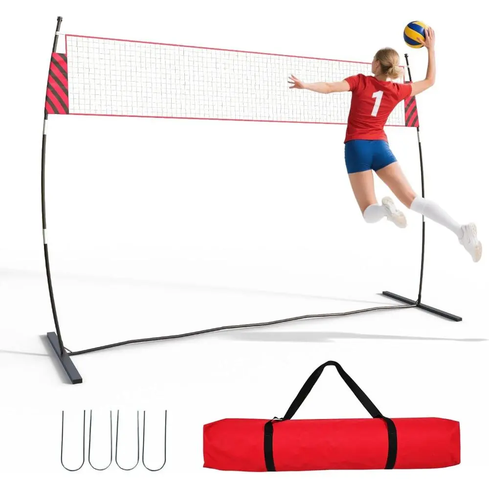 20ft Portable Volleyball Net Kit - Rustproof Steel Freestanding Base, Height-Adjustable Metal Poles, Weather Resistant, Quick Setup for Beach & Backyard Fun, Indoor/Outdoor Unisex Sports Equipment