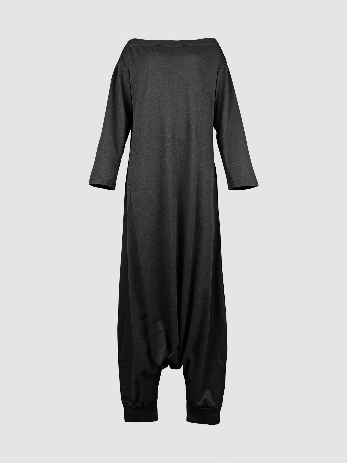 Women's Solid Woven Off-Shoulder Long Sleeve Jumpsuit, Casual Comfy Loose Fit Jumpsuit for Spring & Fall, Ladies Clothes for Daily Wear