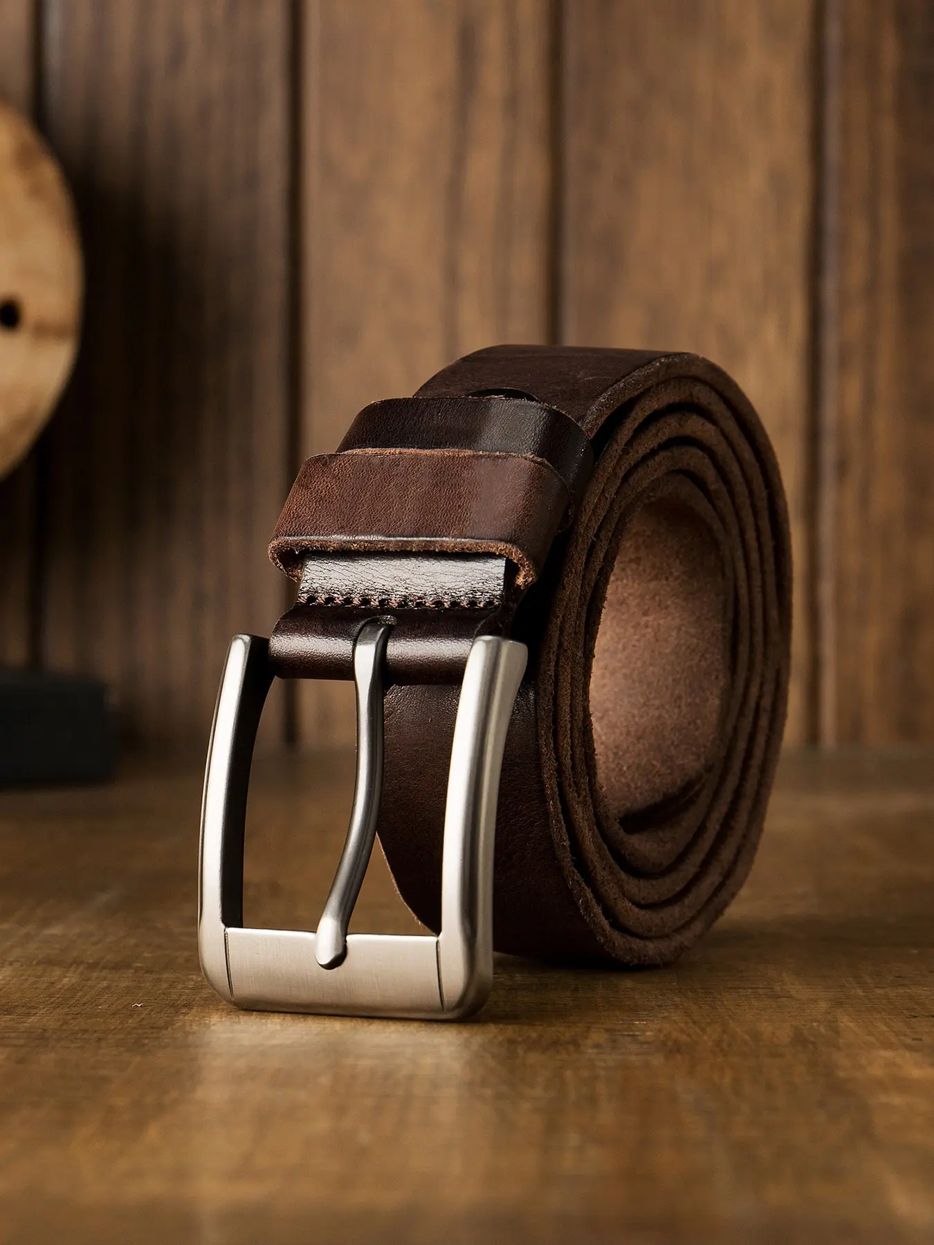 1 piece,Vintage-Style Genuine Leather Belt - Soft Cowhide with Distressed Finish, Square Buckle, Coffee