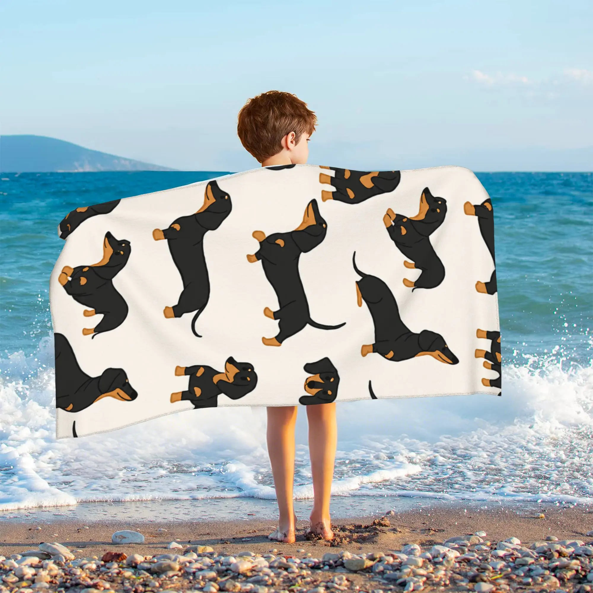 Dachshund Kids Beach Towel, Super Soft Microfiber Bath Towel for Boys Girls, Highly Absorbent Quick Dry Dog Print Shower Towel, Skin-Friendly Fluffy Multi-Use Blanket for Travel Swim Pool, Vibrant Non-Fading Print, 20x40 Inches