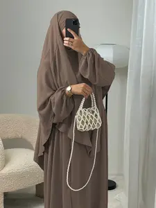 3-Piece Khimar Abaya Set, Loose Fit Abaya with Hijab, Soft Muslim Prayer, Hijab Dress Belt Combo, Women's Fashionable Abaya Robe, Islamic Clothing, Elegant Islamic Clothing