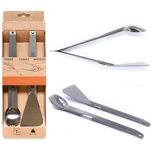 The Splitter Titanium Multi-Utensil Set – Compact, Lightweight Silver Spork, Tongs, Spatula & Ladle – Durable Cooking Kit  Camping, BBQ, Backpacking, Travel & Outdoor Adventures