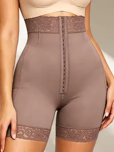 1 Count Women's Sexy High Waist Shapewear Shorts, Colombian Shapewear, Fajas, Lace Trim Anti Slip Design Front Hooks Closure Shaping Panty, Tummy Control and Butt Enhancing Slim Fit Shaper Bottom, Suitable for Summer Weather & Sports & Party