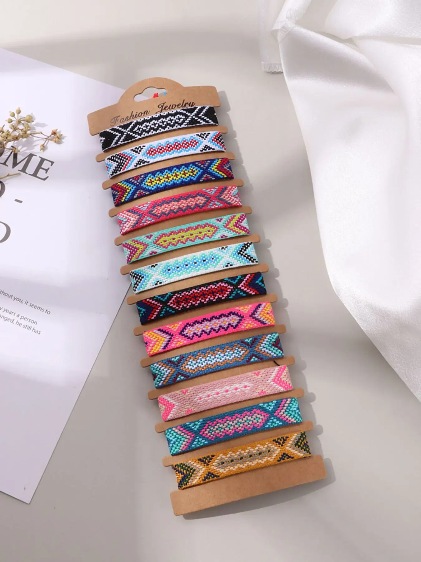12 Pcs Boho Braided Friendship Bracelets Set, Ethnic Nepal Style Woven Handmade Jewelry, Women's Fashion Accessories, Matching Bracelet Set
